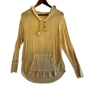 POL Size Small Lightweight Pullover Hoodie Top Tan Crochet Knit Boho Western